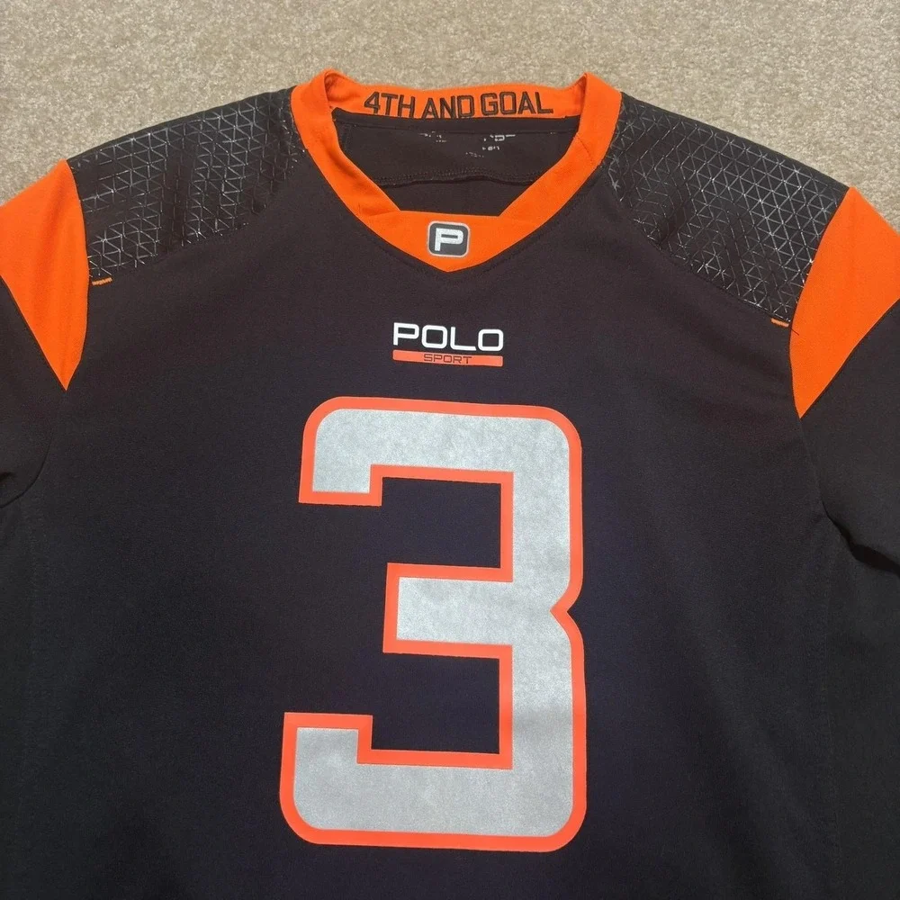 Polo Sport Ralph Lauren Football Jersey Mens Medium Black Orange Trim 3 4th Goal